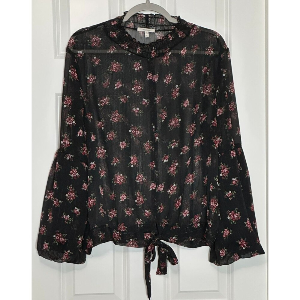 Maurices Sheer Floral Top L Black Romantic Fairy Grunge Whimsigoth Cottagecore